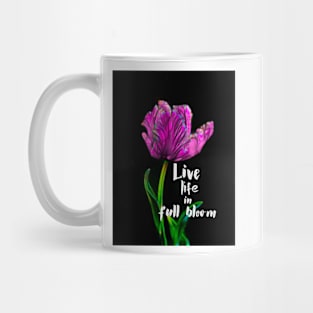 Live Life In Full Bloom Quote Flower Art Purple And Black Mug